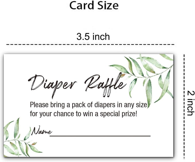 None/Brand 50 Greenery Diaper Raffle Tickets for Girl or Boy Baby Shower Invitations Baby Shower Games 35 x 2 with Name Line - Image 3