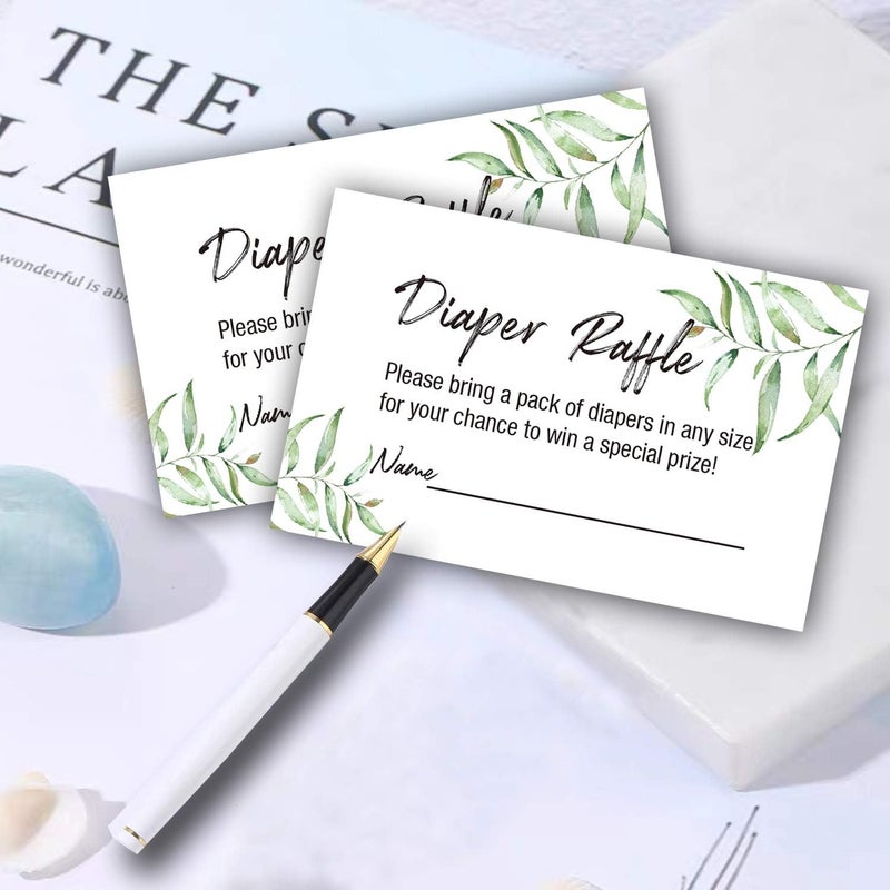 None/Brand 50 Greenery Diaper Raffle Tickets for Girl or Boy Baby Shower Invitations Baby Shower Games 35 x 2 with Name Line - Image 4
