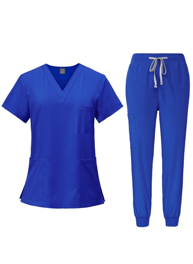 Loquat Medical Uniform Unisex Scrubs Set Medical Scrubs 2 Piece Set Top and Pants Suit Royal Blue 