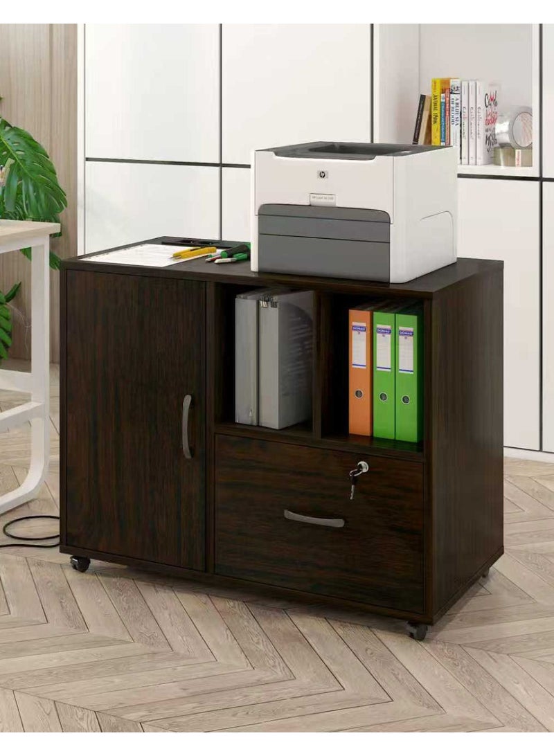 Mobile File Cabinet, Rolling Lateral Filing Cabinet with Lock, Under Desk Storage Printer Stand Wood Organizer with Wheels and Shelves for Home Office, Black, WJG004 - Image 1