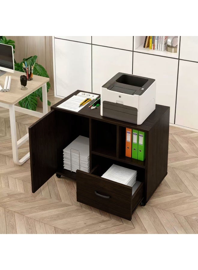 Mobile File Cabinet, Rolling Lateral Filing Cabinet with Lock, Under Desk Storage Printer Stand Wood Organizer with Wheels and Shelves for Home Office, Black, WJG004 - Image 3