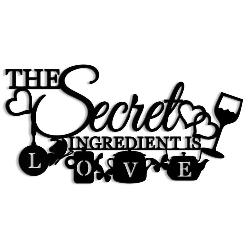 XORT The Secret Ingredient is Love Metal Wall Art Sign, Farmhouse Dining Room Kitchen Wall Decor Housewarming Gift Counter Pantry Sign. (Black -16 x 8 inch) - Image 1