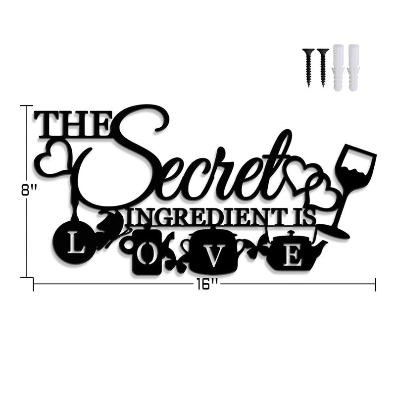 XORT The Secret Ingredient is Love Metal Wall Art Sign, Farmhouse Dining Room Kitchen Wall Decor Housewarming Gift Counter Pantry Sign. (Black -16 x 8 inch) - Image 5