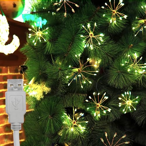 The Purple Tree 12 Glowing Starburst Firecracker LED String Lights - 10ft USB Powered Warm White Fairy Lights for Diwali, Christmas, Weddings, Parties, Home, Patio & Garden Decor - Image 4