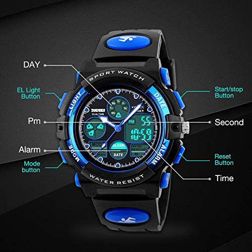 Cofuo Kids Watches Boys for 5-12 Year Old, Analog-Digital Sports Waterproof Watch, Unisex, PU Resin Band, Blue - Image 5