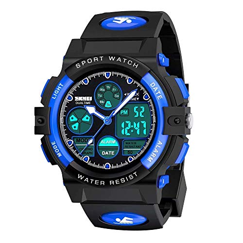 Cofuo Kids Watches Boys for 5-12 Year Old, Analog-Digital Sports Waterproof Watch, Unisex, PU Resin Band, Blue - Image 1
