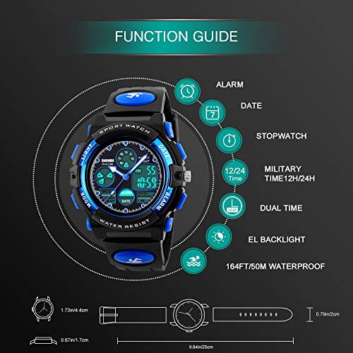 Cofuo Kids Watches Boys for 5-12 Year Old, Analog-Digital Sports Waterproof Watch, Unisex, PU Resin Band, Blue - Image 4