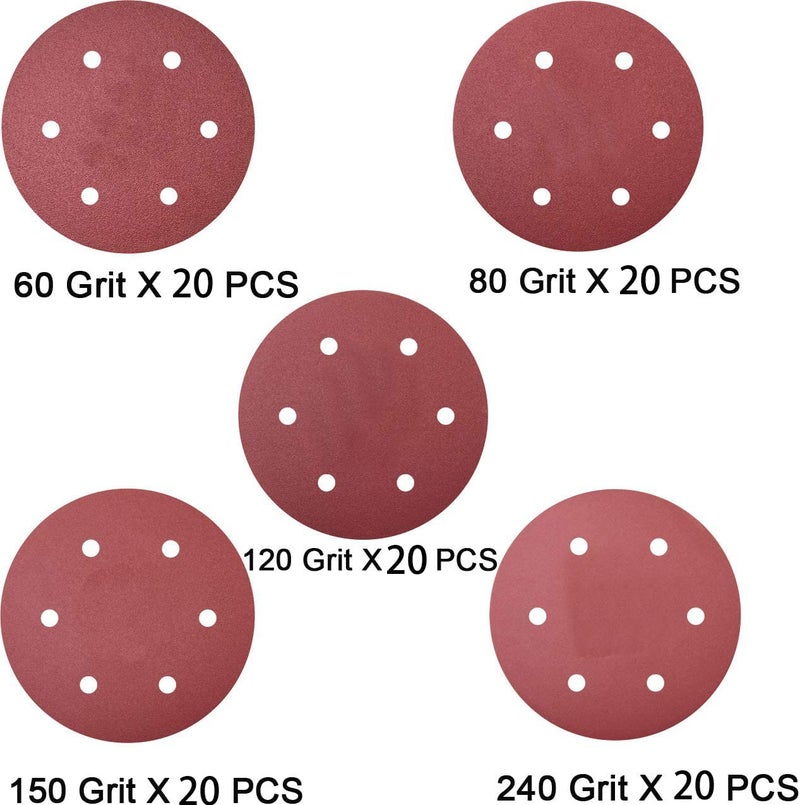 Tonmp 100 PCS 9-Inch 6-Hole Drywall Sanding Discs Set - 60 80 120 150 240 Grits Sandpaper, 9" Aluminum Oxide Hook-and-Loop Drywall Sander Paper for Power Drywall Sander - Image 2