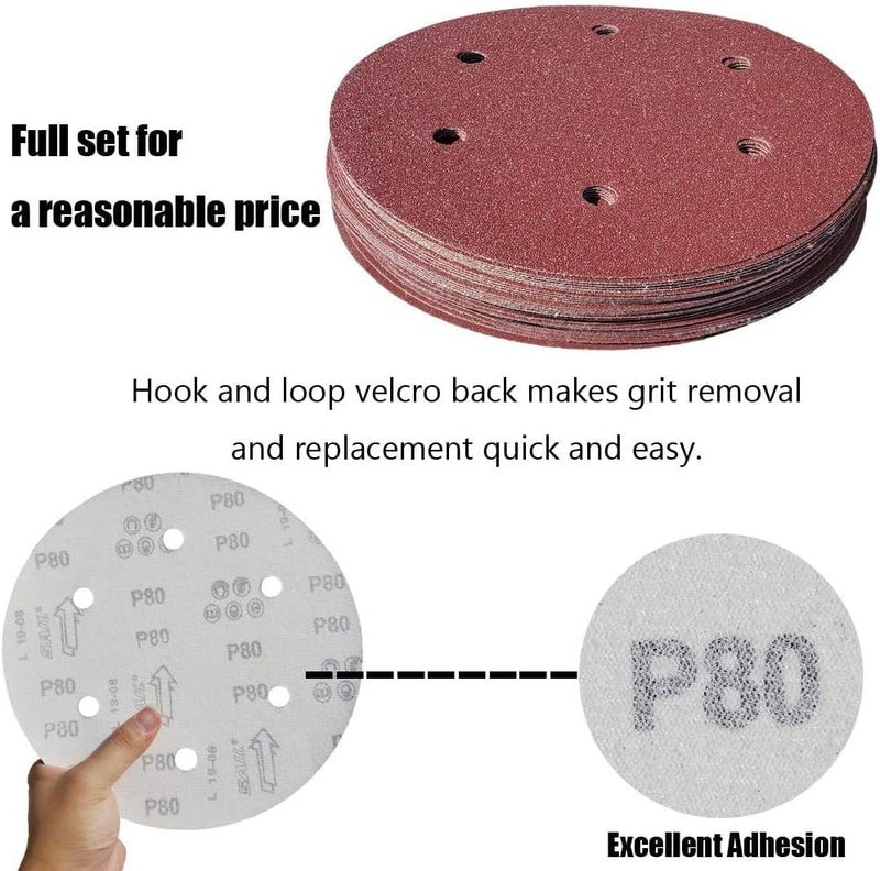 Tonmp 100 PCS 9-Inch 6-Hole Drywall Sanding Discs Set - 60 80 120 150 240 Grits Sandpaper, 9" Aluminum Oxide Hook-and-Loop Drywall Sander Paper for Power Drywall Sander - Image 4