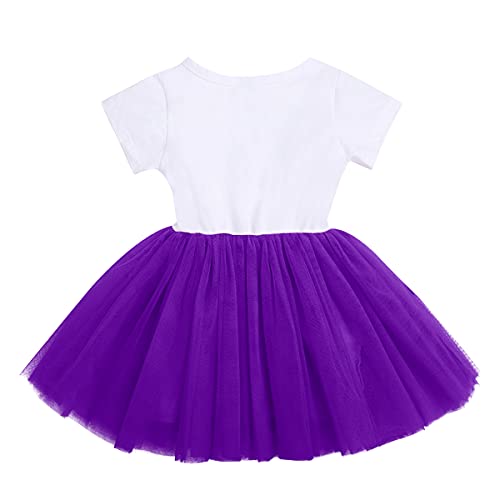ODASDO Toddler Kids Girls My 3rd Third Birthday Party Dress Sequin Bowknot Headband Cake Smash Outfit Summer Cotton Short Sleeve A-line Tulle Tutu Princess Skirt Photo Props Purple 3 Years - Image 3