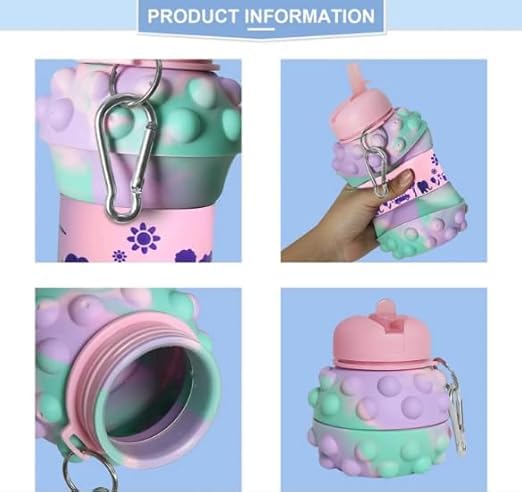 Jukusa Collapsible Silicone Water Bottle – 600ml | Leak-Proof, BPA-Free, Soft & Durable, Foldable with Carabiner Hook | Dotted Design Perfect for School, Sports, Outdoor (Purple & Green) - Image 5