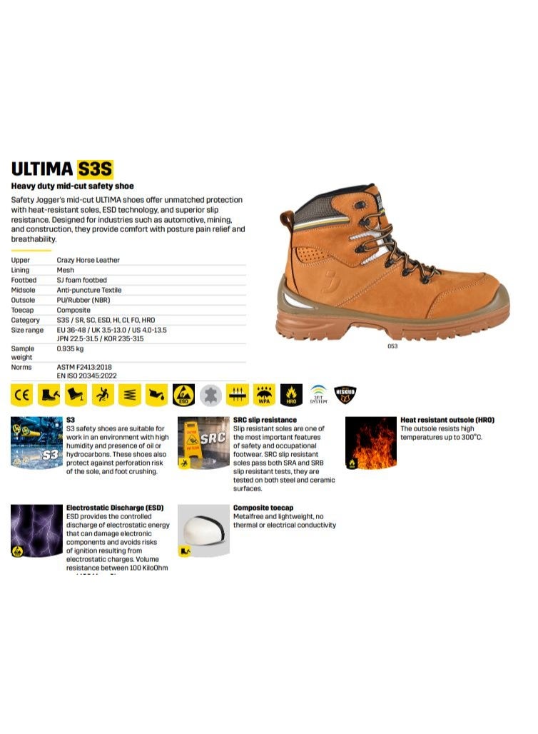 SAFETY JOGGER ULTIMA MENS SAFETY SHOES IMPORTED PREMIUM GENUINE HORSE LEATHER HEAVY DUTY  S3S SC SR ESD HI CI FO HRO - Image 2