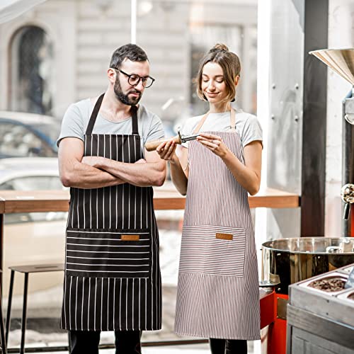 BeLuyi 2 Pack Adjustable Bib Apron with 2 Pockets Chef Cooking Kitchen Restaurant Aprons for Women Men (Black/Brown Stripes) - Image 5