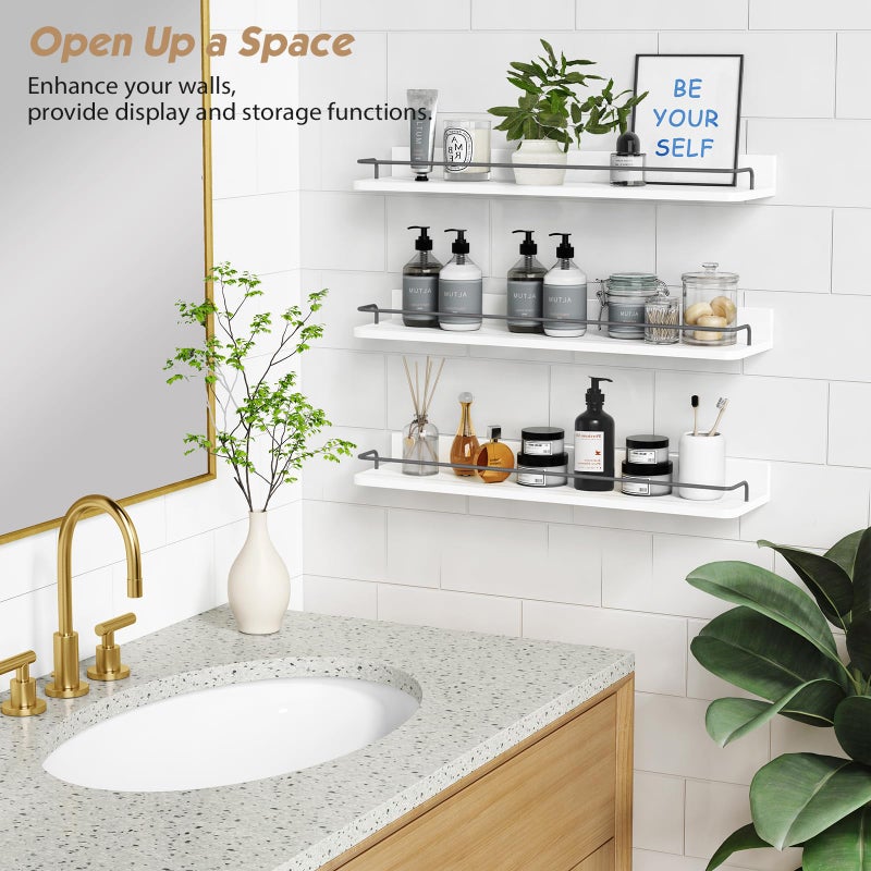 Forbena Floating Shelves for Wall 24 Inches Long, Modern White Wall Shelving Unit for Bedroom, Wood Hanging Shelf for Kitchen Bathroom Living Room Office Organizers and Storage (White and Grey) - Image 3
