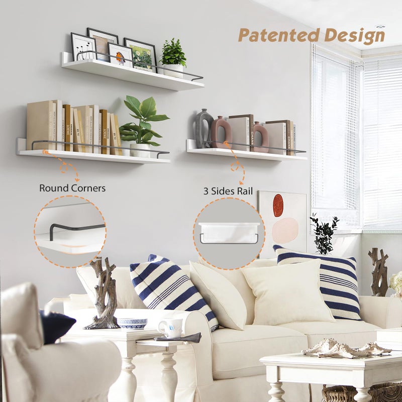Forbena Floating Shelves for Wall 24 Inches Long, Modern White Wall Shelving Unit for Bedroom, Wood Hanging Shelf for Kitchen Bathroom Living Room Office Organizers and Storage (White and Grey) - Image 4
