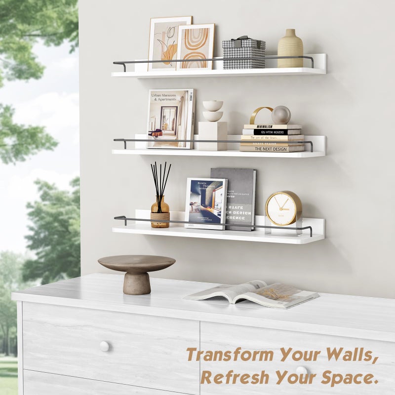Forbena Floating Shelves for Wall 24 Inches Long, Modern White Wall Shelving Unit for Bedroom, Wood Hanging Shelf for Kitchen Bathroom Living Room Office Organizers and Storage (White and Grey) - Image 5