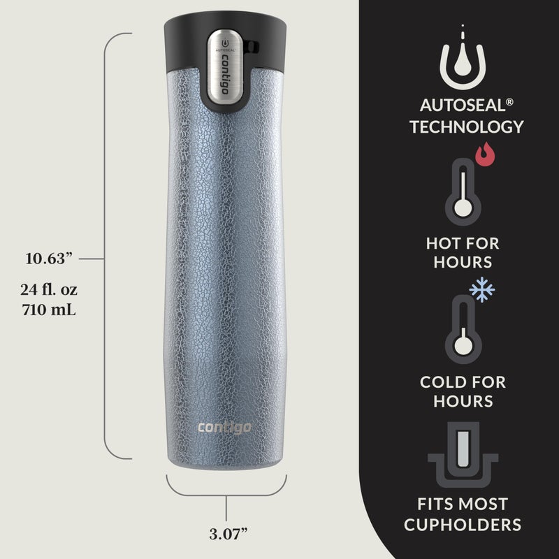 Contigo كونتيغو® أوتوسيل® ويست لووب كوب سفر معزول بالفراغ من الفولاذ المقاوم للصدأ مع غطاء سهل التنظيف، 24 أونصة، كريستال لايكسايد - Image 3