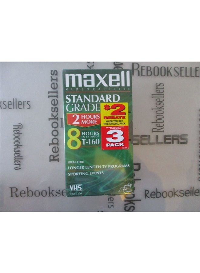Maxell 213030 Standard Grade VHS Videotape Cassette, T160, 3/Pack