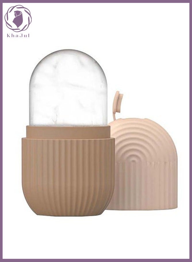 إسكدنيا بكرات الثلج للوجه، التدليك الجميل للوجه، المكعب المتوهج للوجه، أدوات العناية بالبشرة لتجاعيد العين، تخفيف انتفاخ أينكن (بني) - Image 1