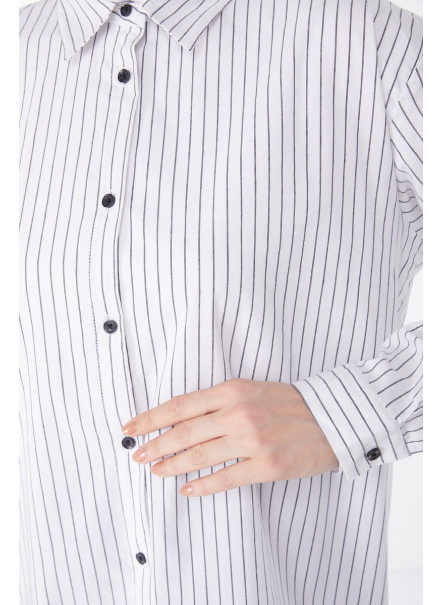 Plain Shirt Collar Women's White Striped Shirt - 25039 - pzsku/Z874354F42025334C8779Z/45/_/1731233592/2559cbb1-1bfc-44ec-a754-6c67b35a86f7