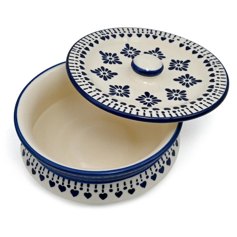 SG Shadowgreen ShadowGreen | Ceramic Serving Dekchi | Serving Bowl with Lid | Dinner/Gravy Bowl | Blue Jhallar Design | Set of 1 | (Medium 750ML) - Image 2