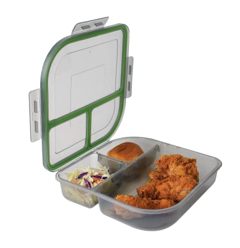 MyGo Container Large ToGo 3Compartment Food Container 94 X 94 X 25 Reusable Microwave Safe NSF Certified SmokeGreen