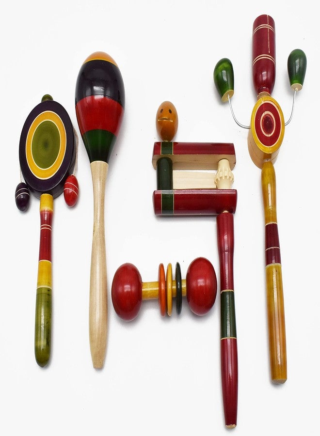 JustHandmade Wooden Rattles | Sound Toy | Musical Toys for Kids (Pack of 5)