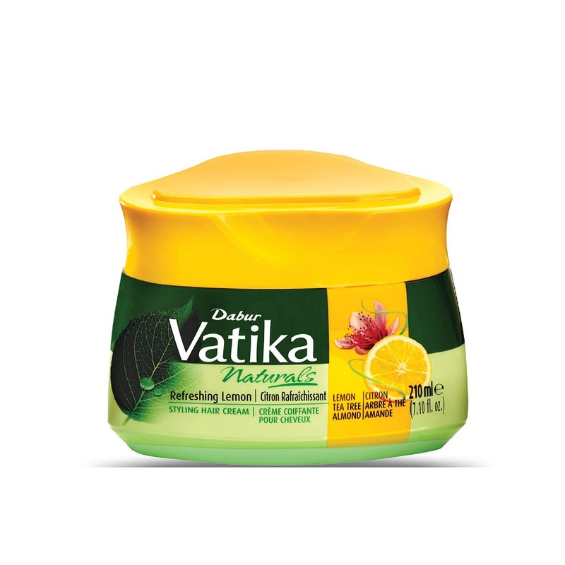 Vatika Naturals Dabur Vatika Naturals Hair Cream, Natural Moisturizing Hair Cream for Men and Women with All Hair Types - Short, Long, Dry or Color-Treated Hair, Scalp Hydrating Moisturizer (210ml, Refreshing Lemon)