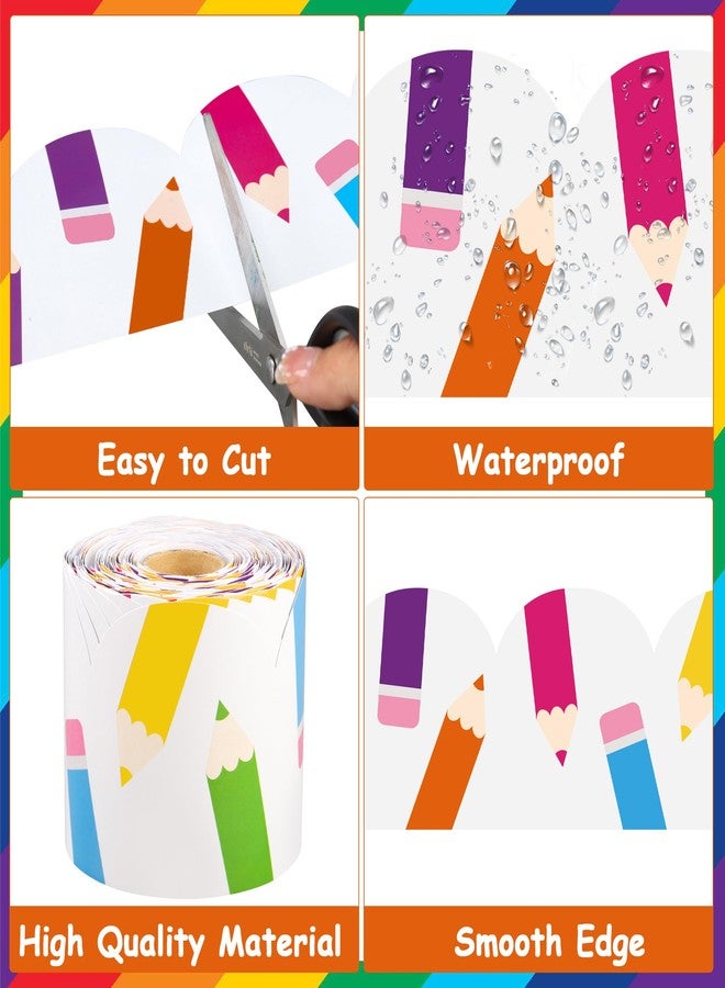 Maniaacer 79 Ft Pencil Bulletin Board Borders Back to School Bulletin Board Decorations Scalloped Colored Pencils Classroom Rolled Border Trim for School Classroom Chalkboard Office Home Wall Window Decor - Image 3