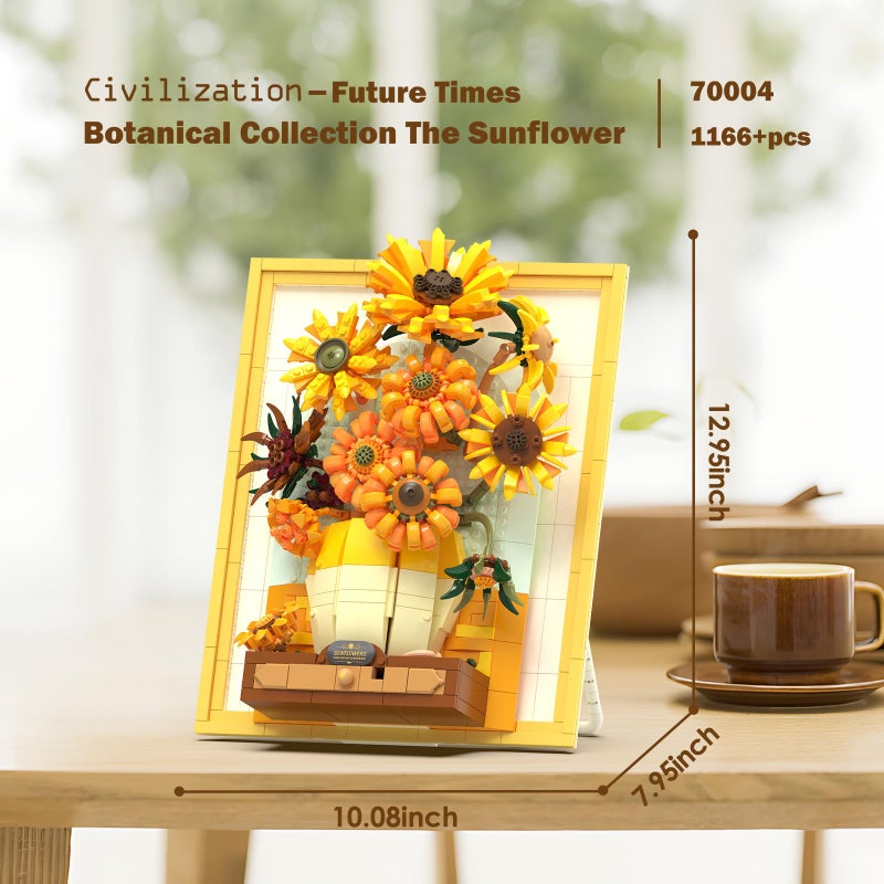 JMBricklayer Flowers Sunflower Building Sets for Adult with Lights 70004, Van Gogh Wall Art Crafts Ideas Flower Bouquet, Painting Frame Room Decor, Valentineâ€™s Day Birthday Gifts for Women Girl - Image 4