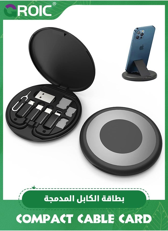 GROIC Black Multifunctional Compact Cable Card, Portable Storage Box with USB A/Type C/Micro USB/Light USB Adapter Kit, PD 60W Charging and Data Transfer Cable Kit, Sim Card Tray Eject Tool and Slots  - Image 1