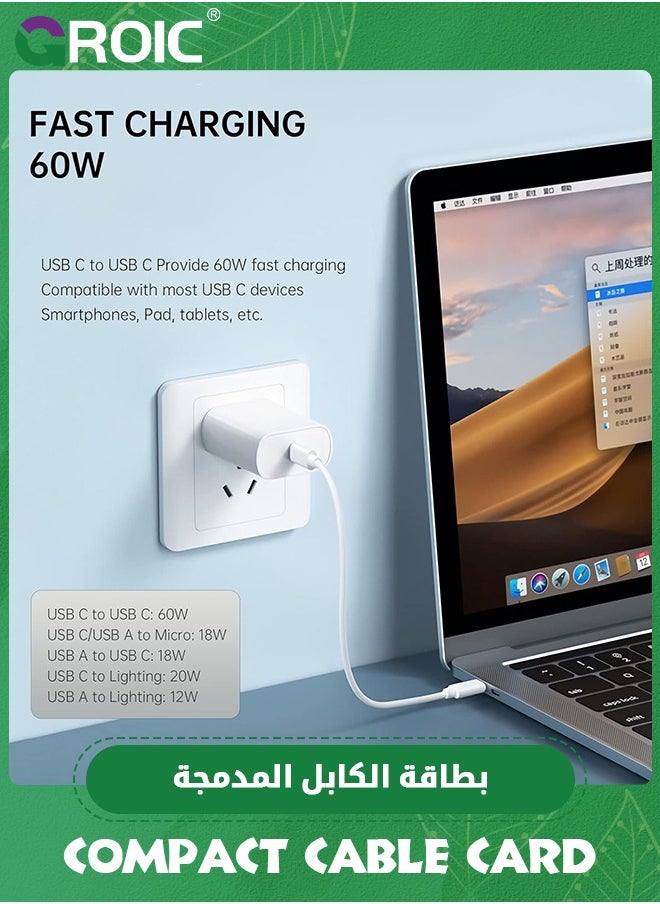 GROIC Black Multifunctional Compact Cable Card, Portable Storage Box with USB A/Type C/Micro USB/Light USB Adapter Kit, PD 60W Charging and Data Transfer Cable Kit, Sim Card Tray Eject Tool and Slots  - Image 4