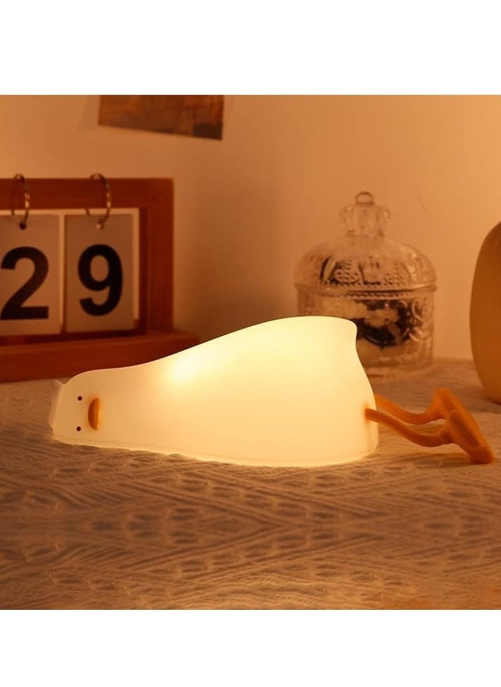 TIGER Lying Flat Duck Night Light – Cute Soft Silicone Nursery Lamp, Rechargeable LED Duck Light with Touch Control, Timer & Dimmer for Kids, Kawaii Birthday & Festival Gifts for Girls, Safe, Soft & Perfect for Bedtime Comfort - Image 1