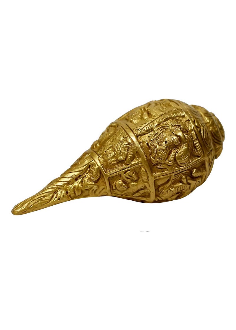 Crafthut Metal Brass Ganesha on Shankh Golden Dimension Lxbxh 5x25x25 Inches Weight 500 Gm - Image 1