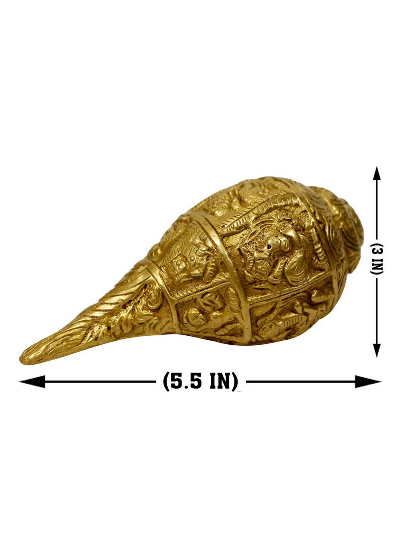 Crafthut Metal Brass Ganesha on Shankh Golden Dimension Lxbxh 5x25x25 Inches Weight 500 Gm - Image 3