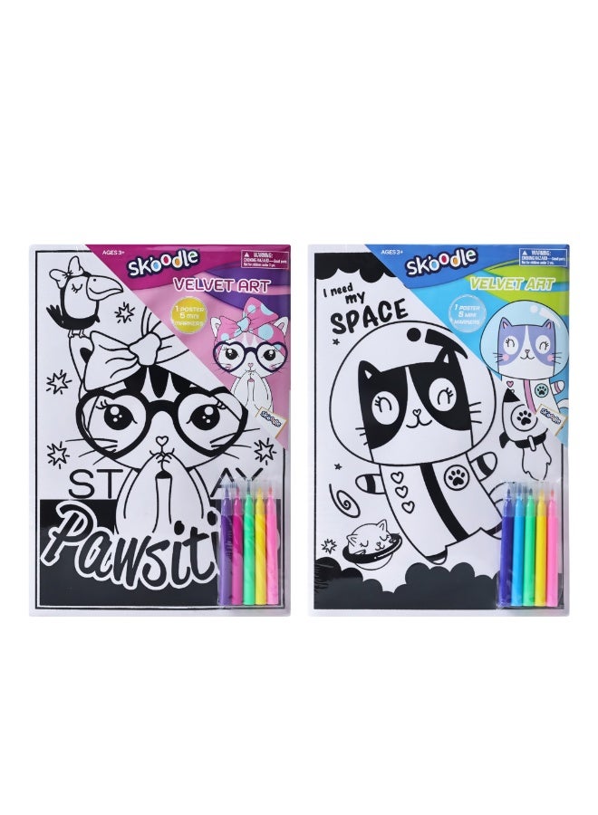 SKOODLE Pawsitive Velvet Art with Mini Markers | Coloring Poster For Kids | Creative Activity Set | Art & Craft Kit | Age 3+ - Image 3