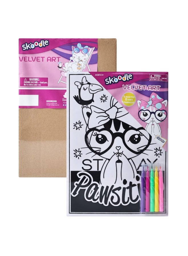 SKOODLE Pawsitive Velvet Art with Mini Markers | Coloring Poster For Kids | Creative Activity Set | Art & Craft Kit | Age 3+ - Image 2
