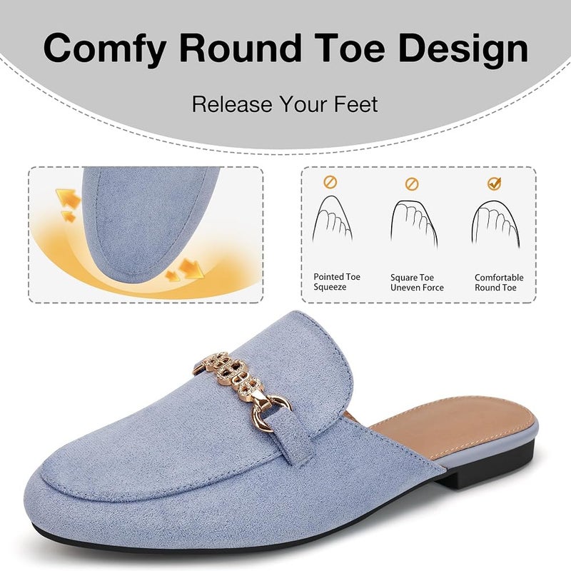 FUDYNMALC Womens Mules Buckle Flats: Classic Suede Slip On Shoes Dressy Closed Toe Backless Slides Loafers 2025 - Image 4