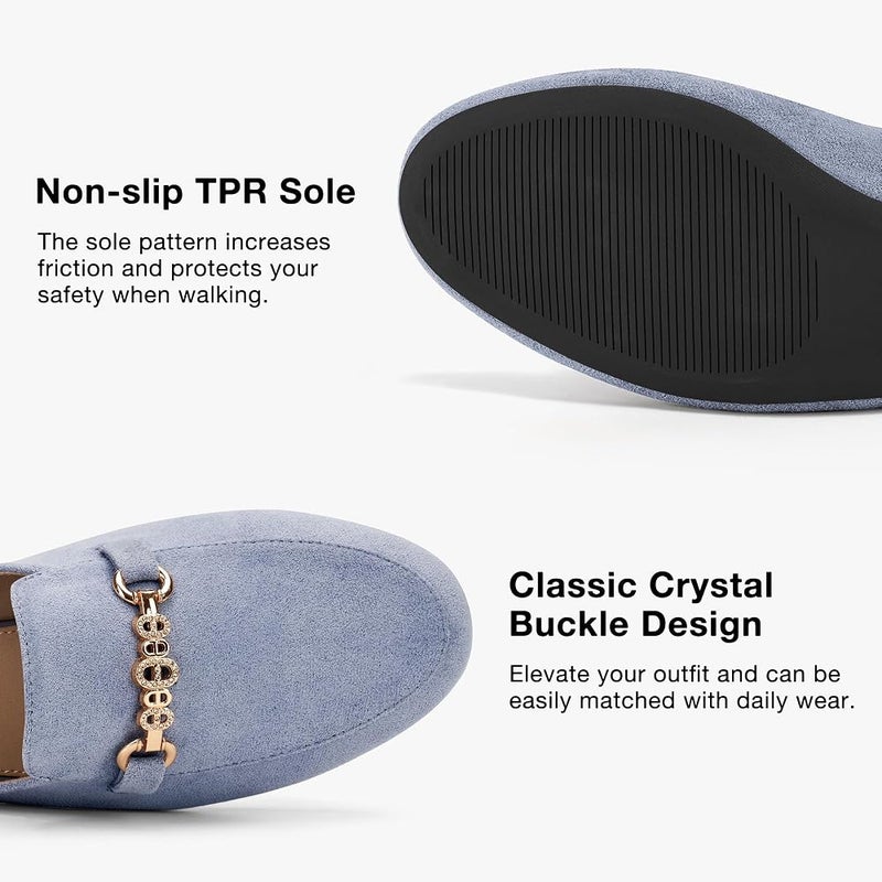 FUDYNMALC Womens Mules Buckle Flats: Classic Suede Slip On Shoes Dressy Closed Toe Backless Slides Loafers 2025 - Image 3