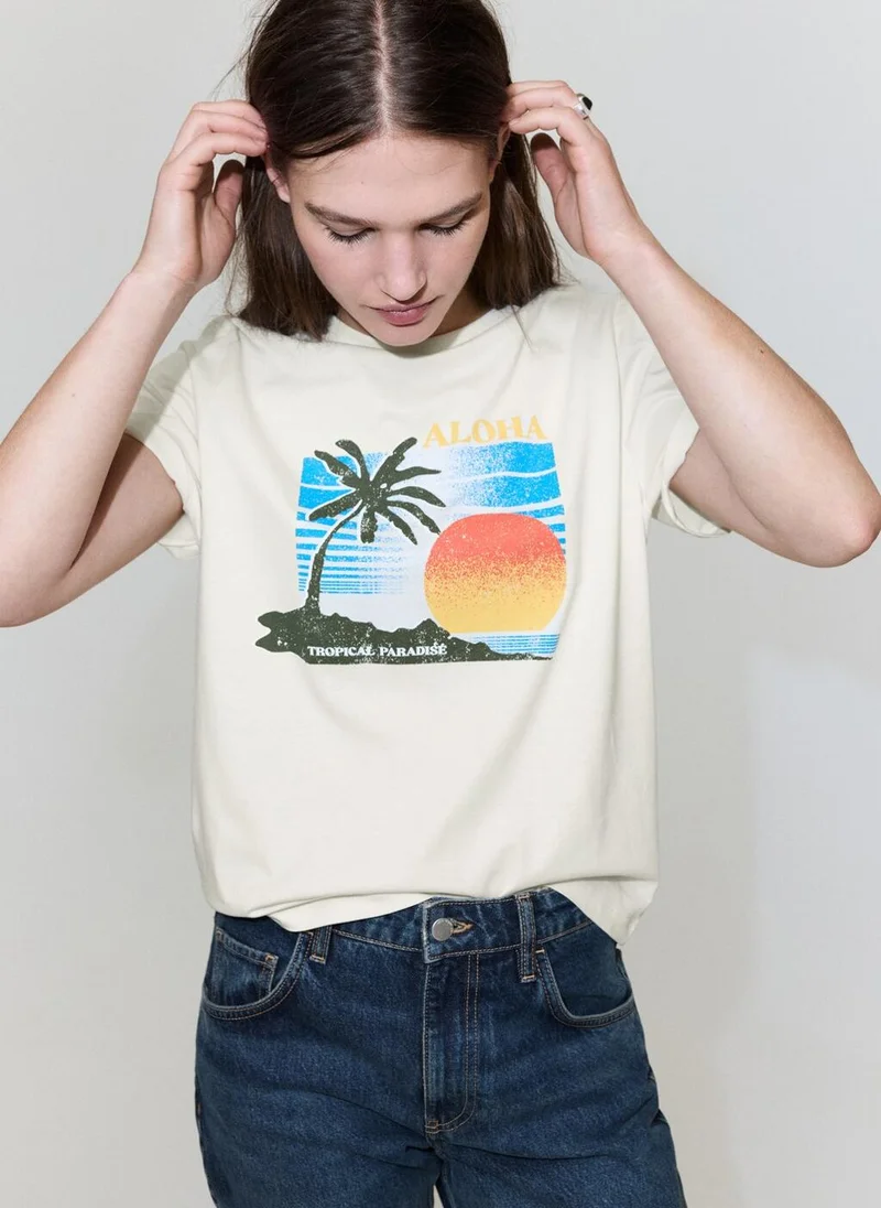 Mango Printed Cotton-Blend T-Shirt