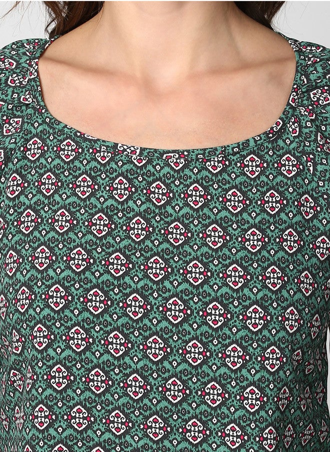 StyleStone بلوزة مطبوعة باللون الأخضر للنساء من ستايل ستون بأكمام متوهجة بثلاثة أرباع - Image 2