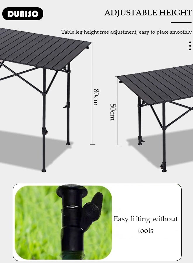 DUNISO طاولة تخييم قابلة للطي، طاولة نزهة محمولة قابلة للتعديل بارتفاع مع حقيبة تخزين مقاومة للماء، طاولة ألمنيوم خفيفة الوزن قابلة للتدوير للشاطئ، المشي، الصيد، الفناء الخلفي، الشواء، الحفلات - Image 2