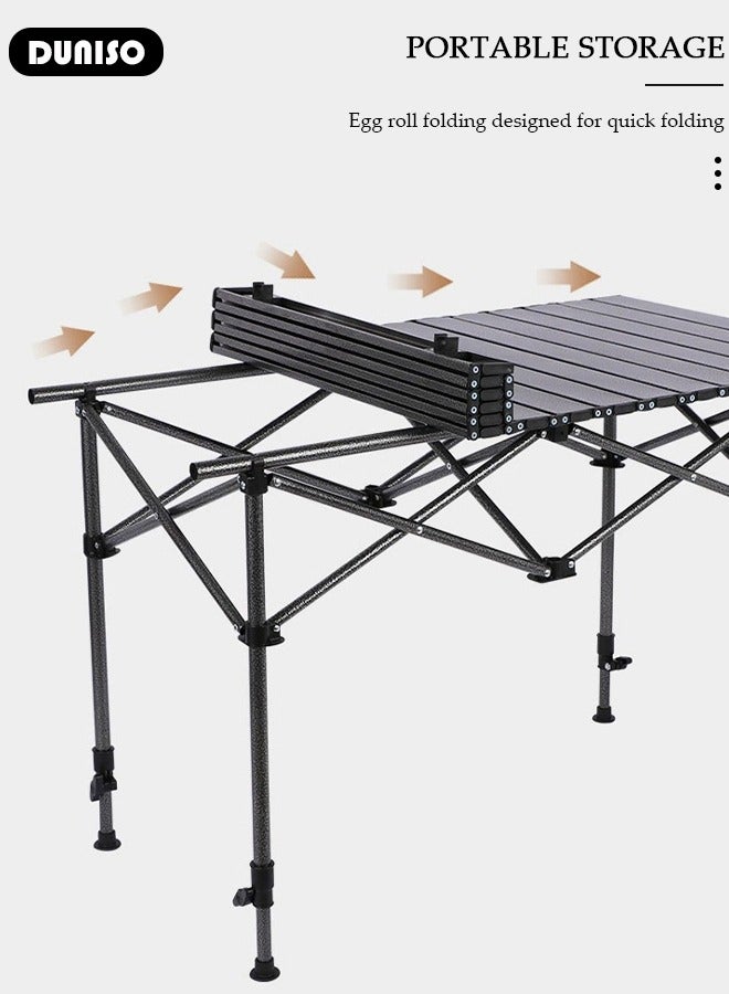 DUNISO طاولة تخييم قابلة للطي، طاولة نزهة محمولة قابلة للتعديل بارتفاع مع حقيبة تخزين مقاومة للماء، طاولة ألمنيوم خفيفة الوزن قابلة للتدوير للشاطئ، المشي، الصيد، الفناء الخلفي، الشواء، الحفلات - Image 3