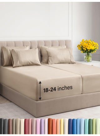 Extra Deep Split King Sheet Set - 7 Piece Breathable & Cooling Sheets - Hotel Luxury Bed Sheets Set - Easy & Secure Fit - Soft  Wrinkle Free & Comfy Sheets Set - Wheat Sheet Set w/Extra Deep Pockets - pzsku/Z8743A85D1280F4E182B2Z/45/1749650573/44504e8a-0d9d-4455-a1f5-e5e5910c9335