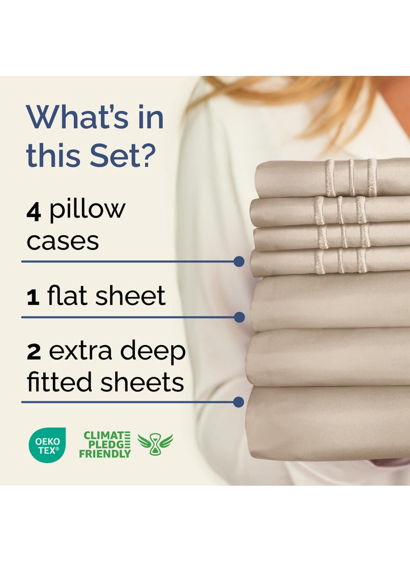 Extra Deep Split King Sheet Set - 7 Piece Breathable & Cooling Sheets - Hotel Luxury Bed Sheets Set - Easy & Secure Fit - Soft  Wrinkle Free & Comfy Sheets Set - Wheat Sheet Set w/Extra Deep Pockets