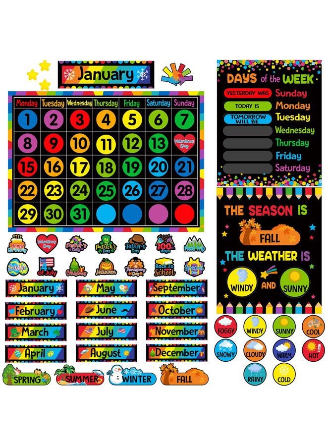 Tenare Calendar Bulletin Board Set, Calendar Seasons Weather Chart CTP Bulletin Board and Classroom Display with Stickers for School Classroom Bedroom Wall Decoration (Colorful Style) - Image 1