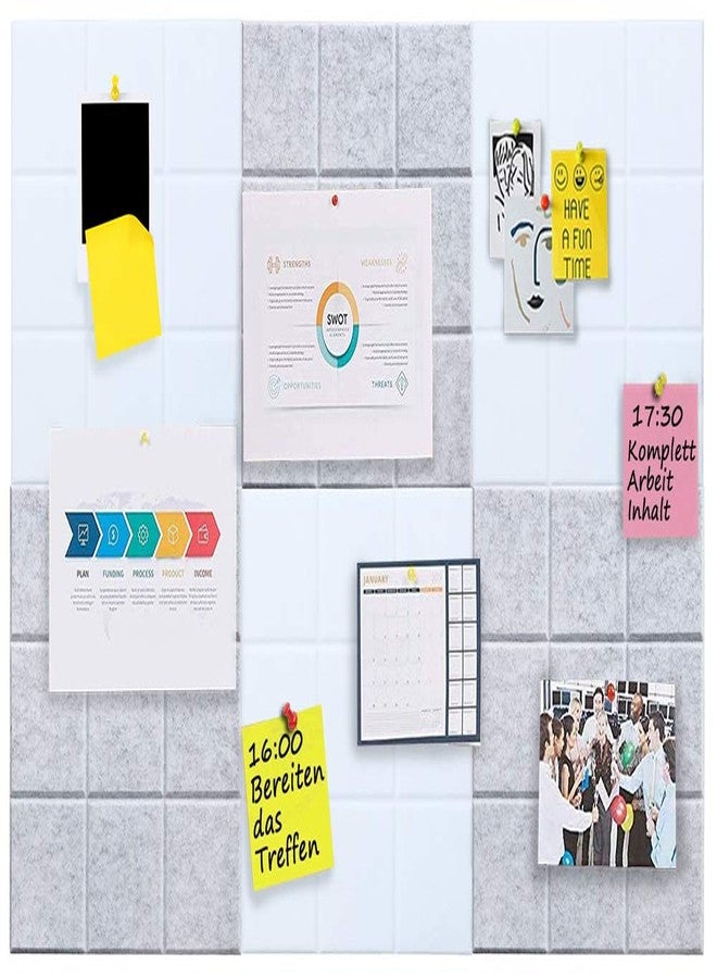 Uoisaiko Large Felt Board Tiles for Wall with 30 Push Pins, 11.8"x11.8" Pack of 6 Pin Board Notice Boards for Home Office Kitchen, Bulletin Board Wall Tiles for Photos Memos (Grey+White, 6 Pack) - Image 2