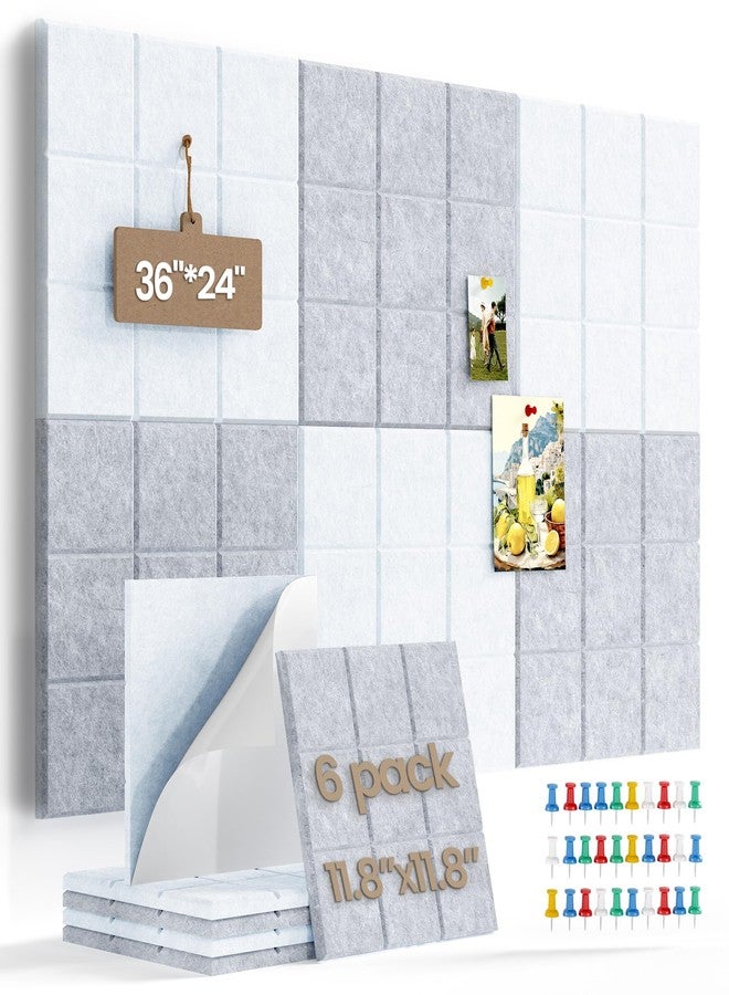 Uoisaiko Large Felt Board Tiles for Wall with 30 Push Pins, 11.8"x11.8" Pack of 6 Pin Board Notice Boards for Home Office Kitchen, Bulletin Board Wall Tiles for Photos Memos (Grey+White, 6 Pack) - Image 1
