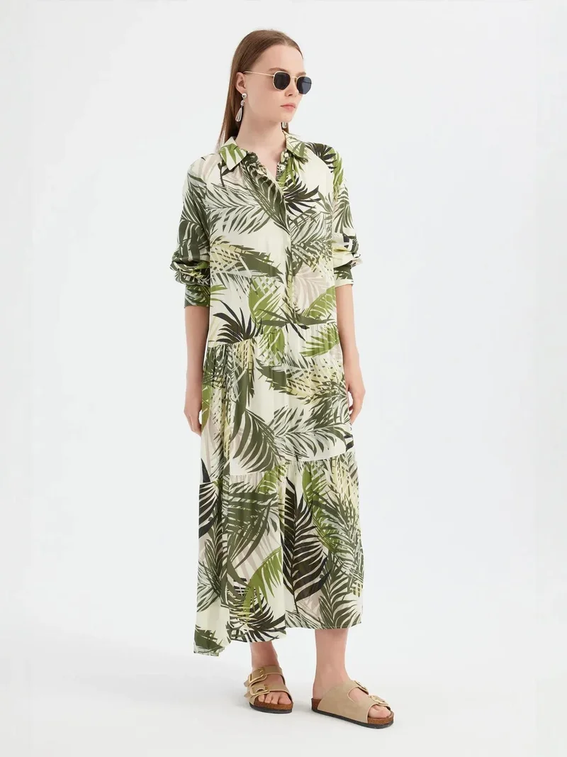 HICCUP Floral Print Long Sleeve Shirt Maxi Dress