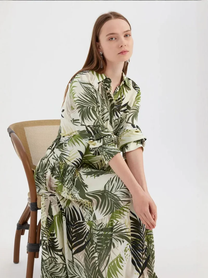 HICCUP Floral Print Long Sleeve Shirt Maxi Dress